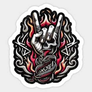 Heavy Metal Never Dies - Flaming Horns Hand Pentagram Rock N' Roll Sticker